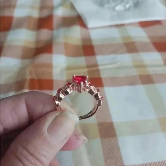 Shiny Red Cubic Zircon 14k Plated Heart Ring - Picture 1 of 5